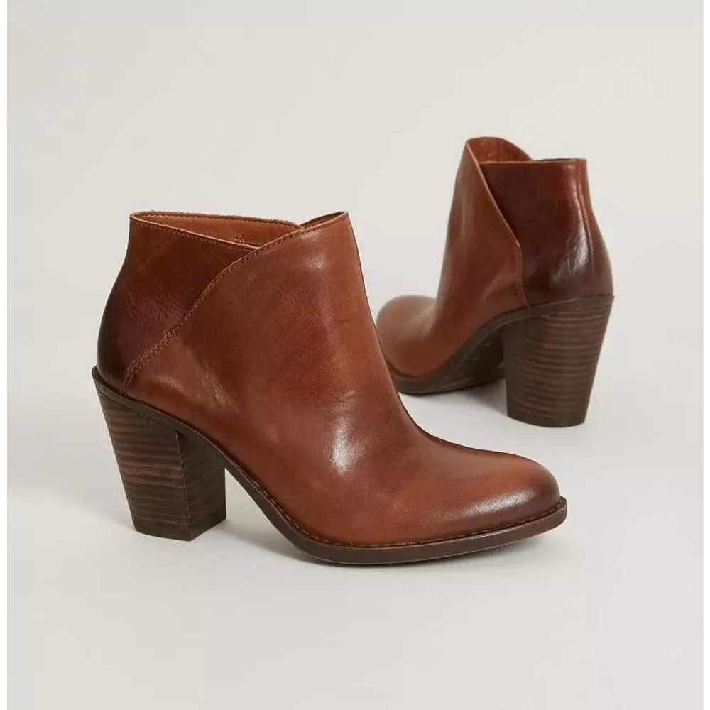 Lucky Brand Women's Leather Block Heel‎ Ankle Booties Boots Brown Size 10M